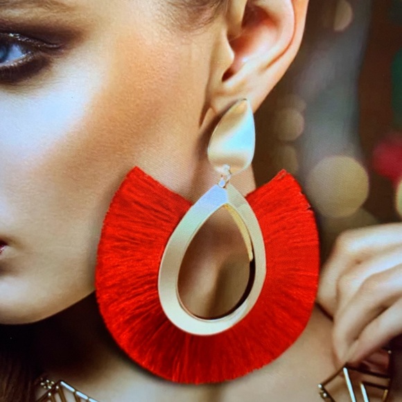 Jewelry - RED BRUSH GOLD HOOPS
